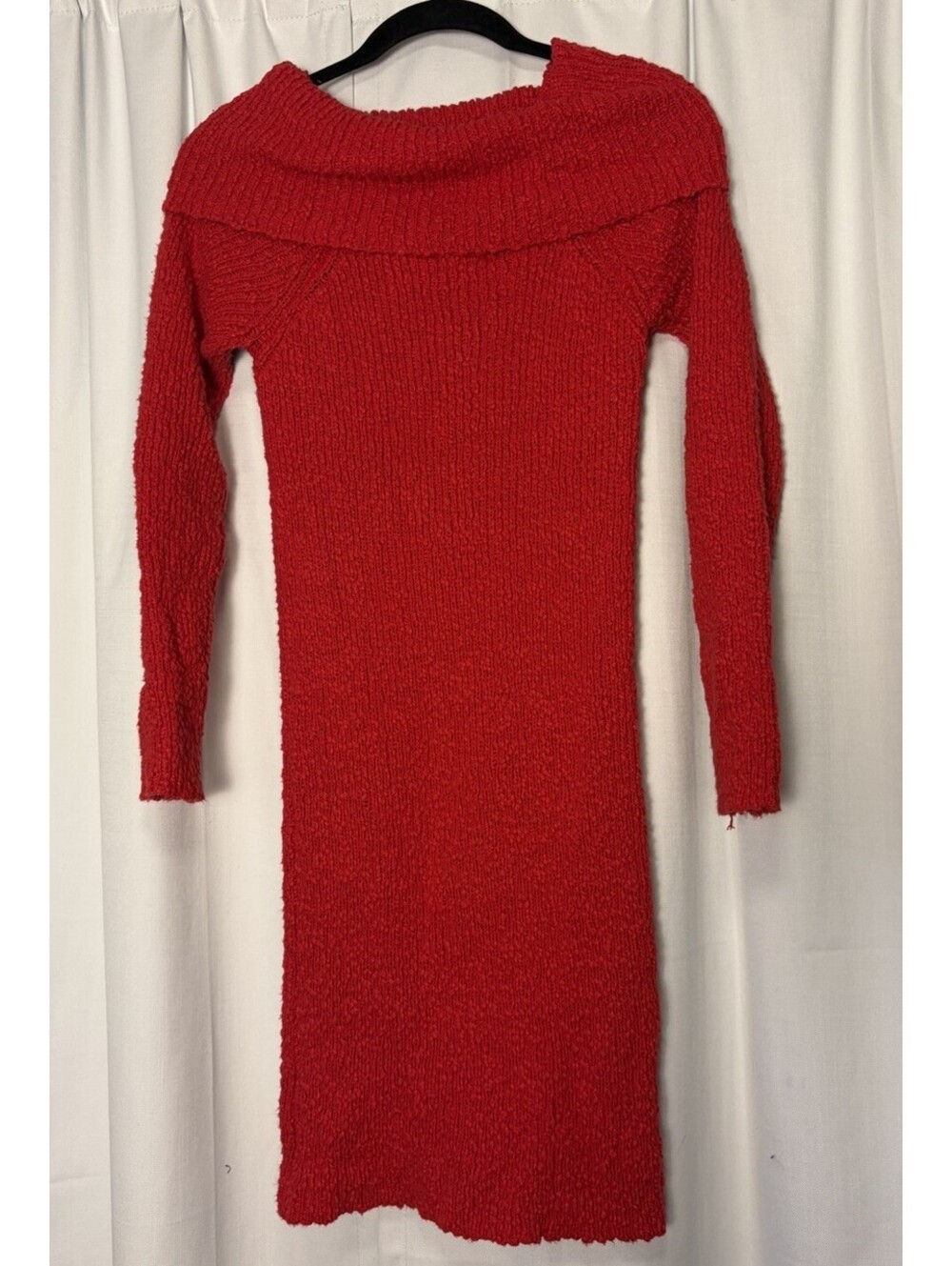 NWT Illa Illa Red Chunky Cotton Knit Roll Shoulder Sweater Mini Dress Small $70